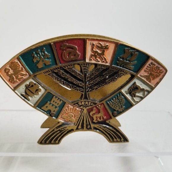 Brass Jewish Judaic Holder Paper Letter Foil Napkin 12 Tribes Israel Shabbot 4x6 - Picture 7 of 11
